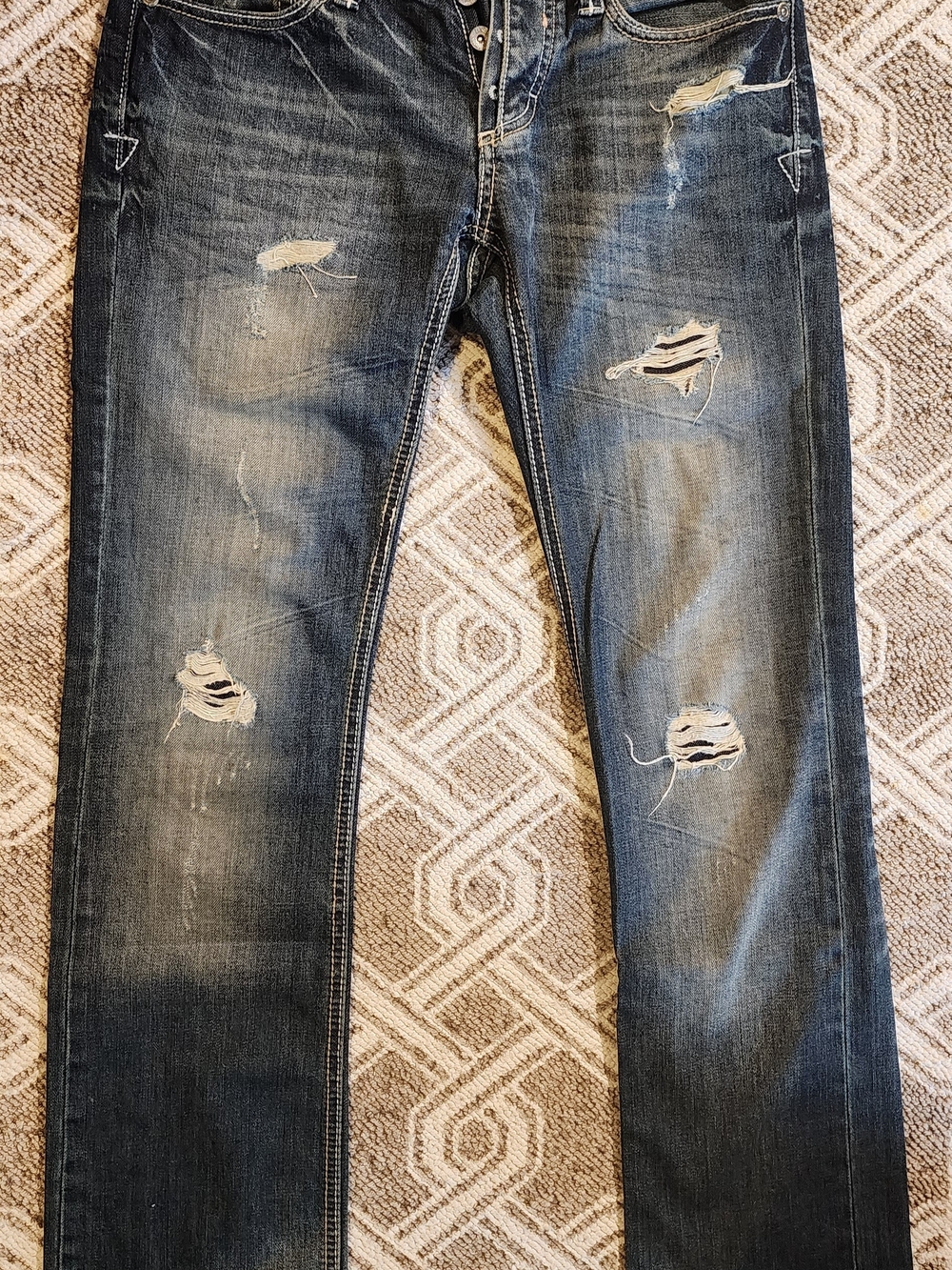 BKE Men's Straight Jeans - Dark Blue Distressed